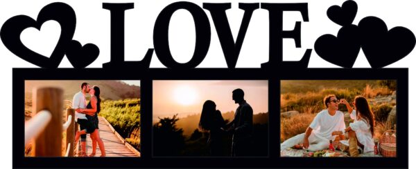 SSDECO.es | Marco de Fotos Personalizado LOVE, Cuadro Decorativo con 3 Fotos, Regalo Romántico para San Valentín (Negro)